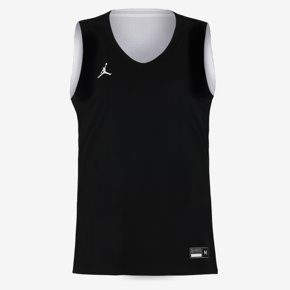 Black sleeveless sports jersey with a logo on a white background
