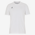 White t-shirt with a black logo on a white background