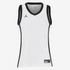 White basketball jersey with black accents and Jordan logo on a white background