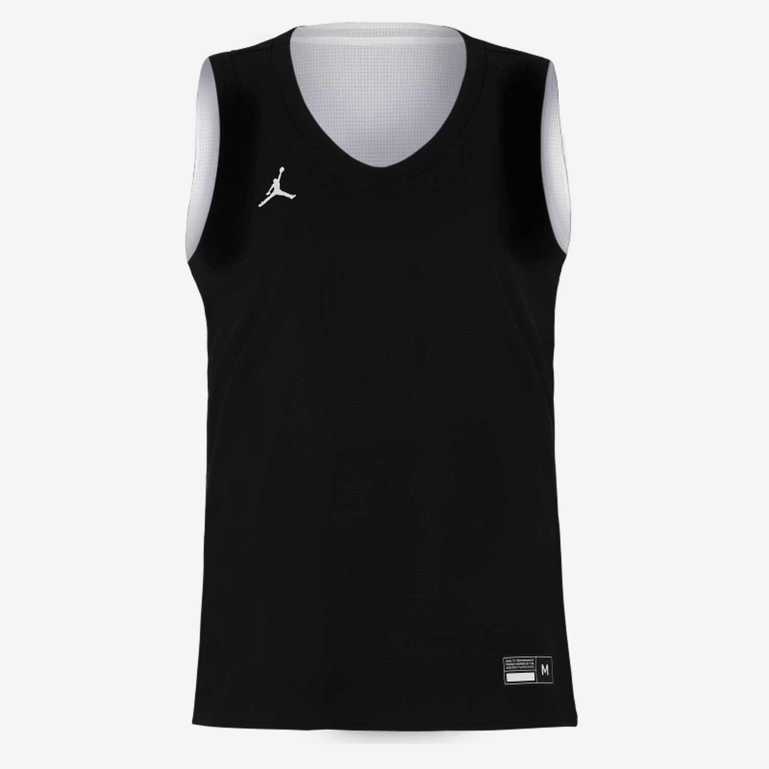 Black sleeveless sports jersey with a logo on a white background