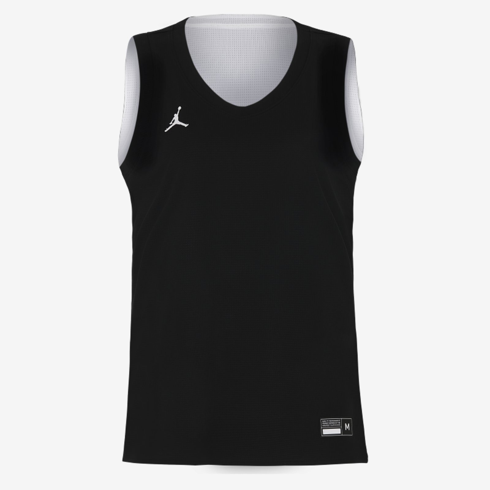 Black sleeveless sports jersey with a logo on a white background