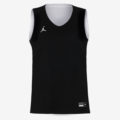Black sleeveless sports jersey with a logo on a white background