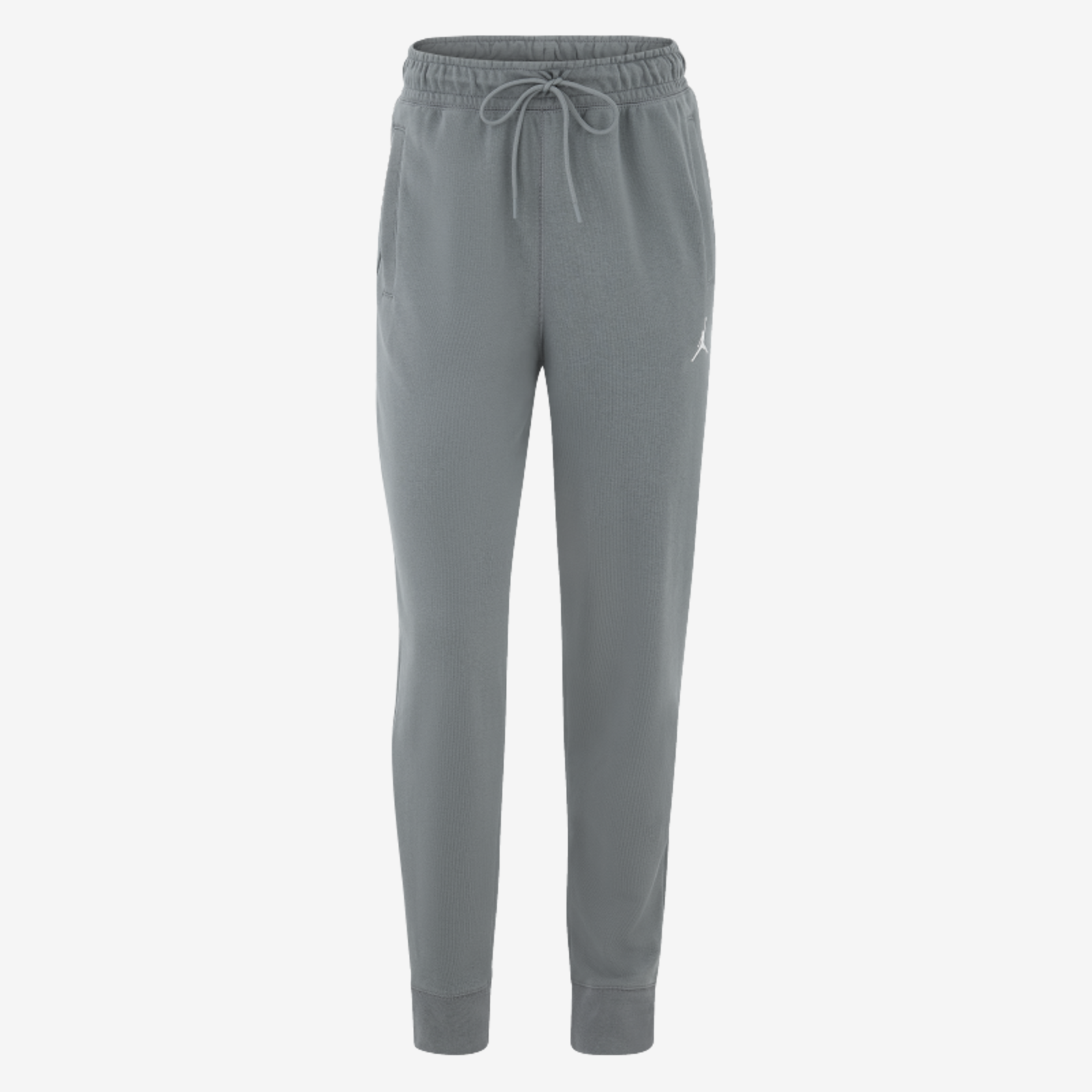 Gray sweatpants with a brand logo on a white background